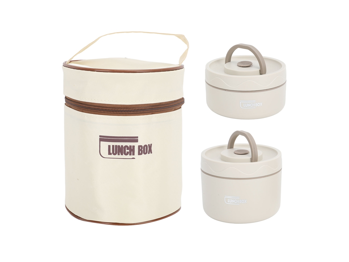 Recipiente térmico portátil redondo de acero inoxidable 304 con bolsa beige (2 unidades)