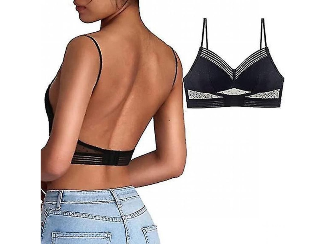 Sujetador Invisible Sin Aro Con Tirantes U, Sostén Levantador Trasero Bajo De Encaje Ligero Para Mujer L Negro