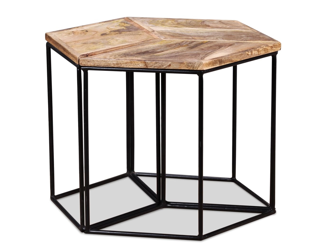 Mesa de centro de madera maciza de mango, 56x48x40 cm, HARLANV1