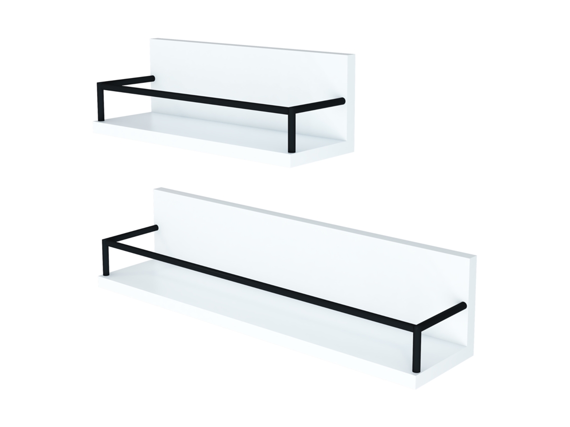 Set de 2 estantes flotantes Grue aglomerado 60x14x14 cm - Blanco/Negro [EN.CASA]