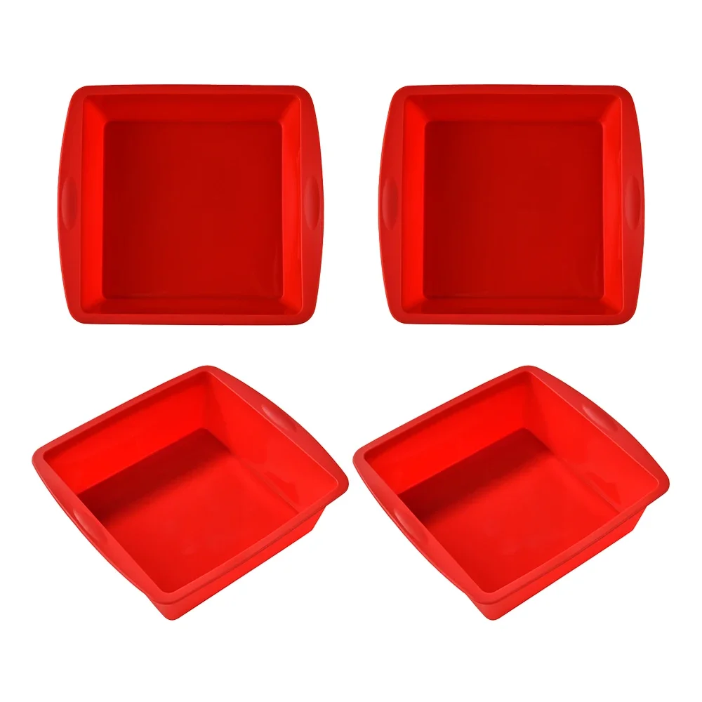 (juego Rojo De 4 Piezas) Molde Cuadrado De Silicona Para Pasteles, Fácil De Desmoldar, Apto Para Hornear, Duradero.