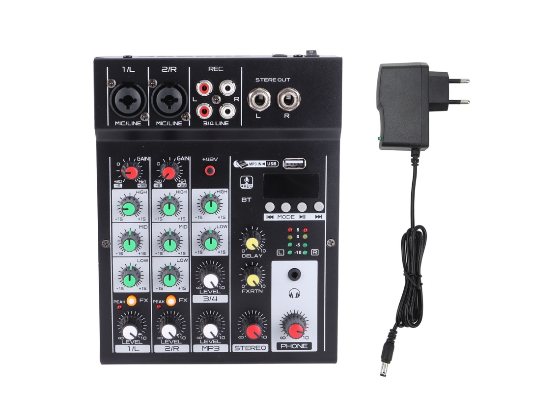 Consola De Mezcla Profesional De 4 Canales Con Usb Y Pantalla Para Transmisión En Directo Y Karaoke. Enchufe Europeo.