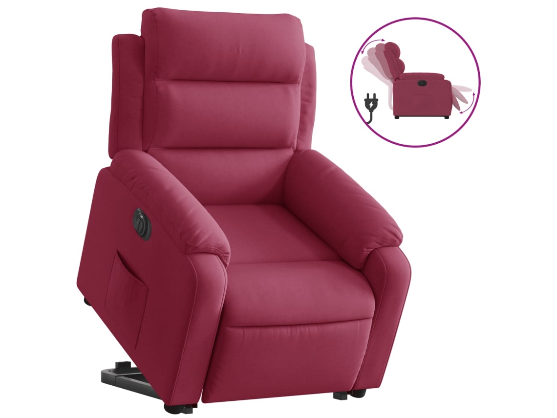 Sillón eléctrico reclinable VIDAXL elevable de terciopelo rojo tinto