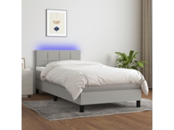 Cama Box Spring Colchón Y Luces Led Tela Gris Claro 90x200 Cm