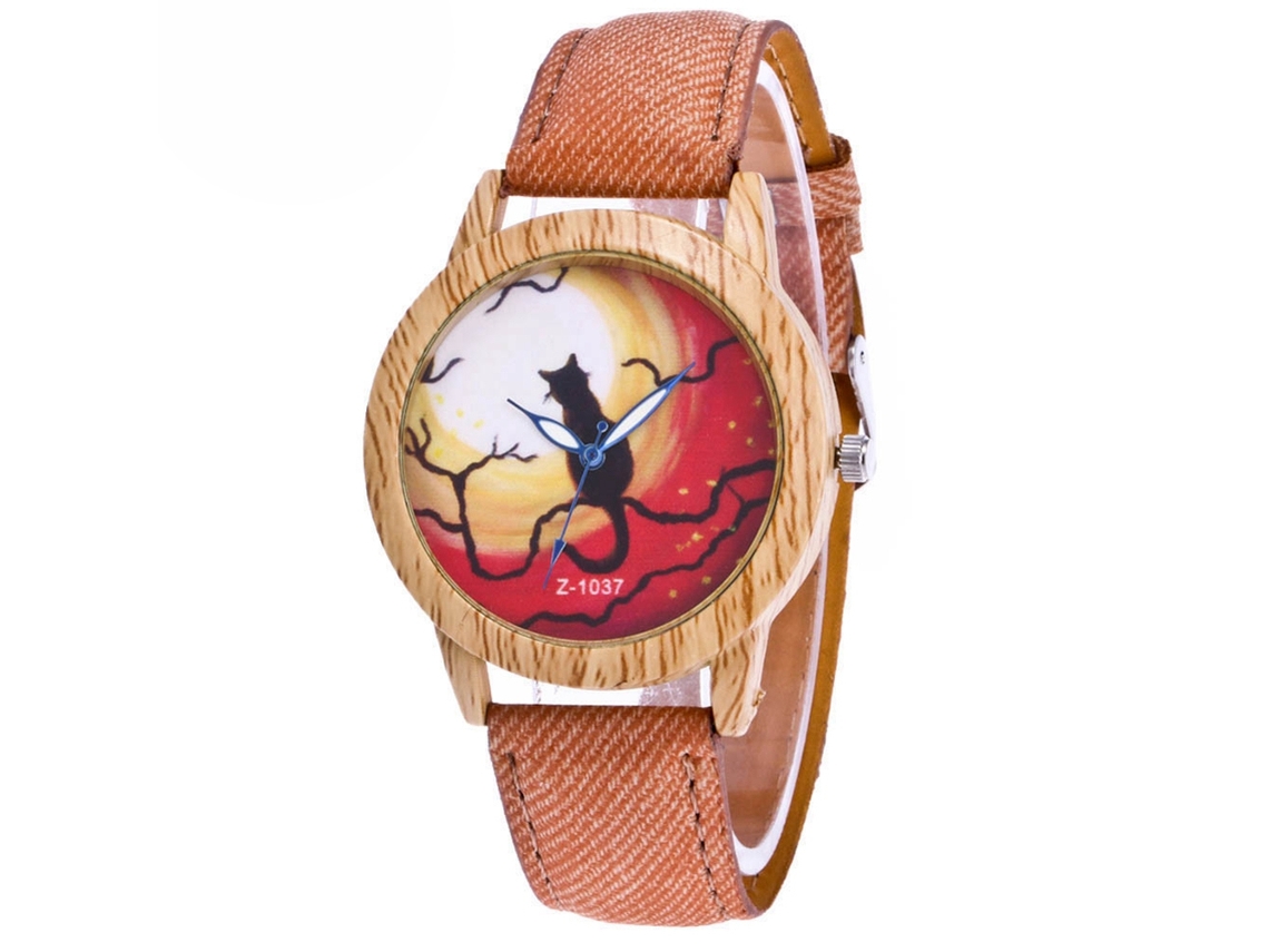 Relógio Feminino Pulseira De Silicone Com Strass Padrão De Coruja E Mostrador Redondo Vermelho