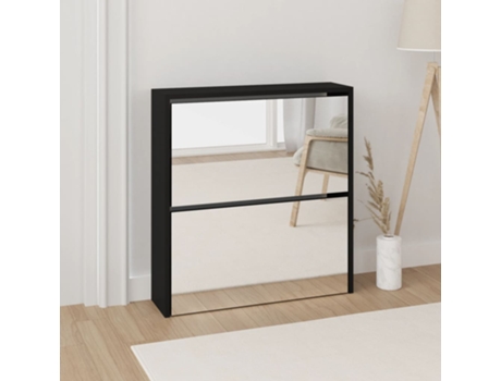 MAISON EXCLUSIVE - Mueble zapatero con espejo 2 niveles negro 63x17x67 cm