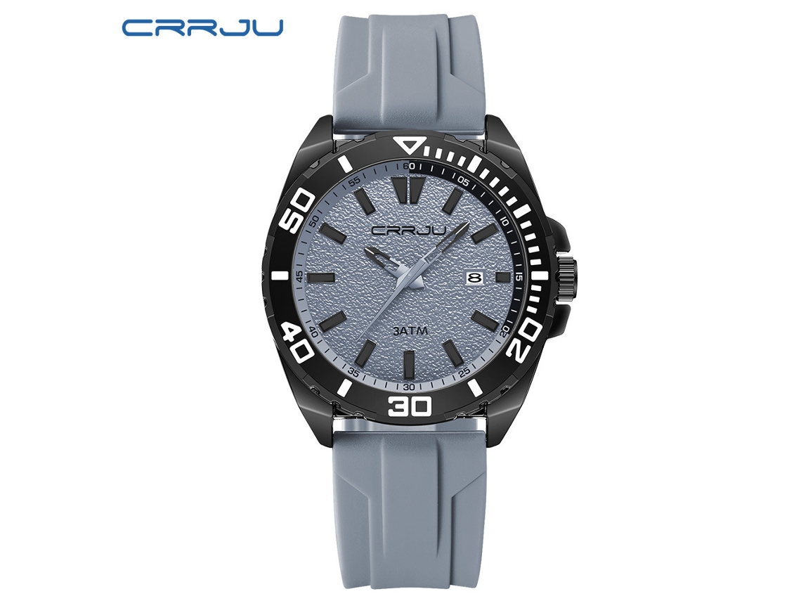 Relógio (cinza) À Prova D'água Com Pulseira Redonda De Silicone E Calendário, Estilo Casual E Esportivo.