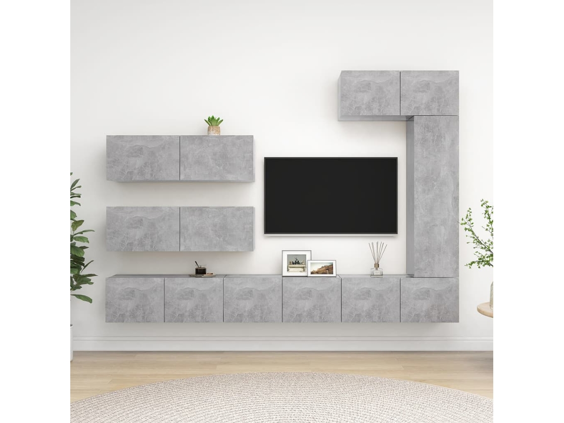 Conjunto de 7 piezas de muebles de TV de madera gris con derivados del cemento, DKD HOME DECOR