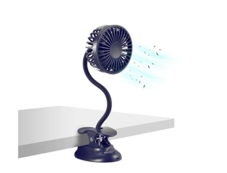 Mini ventilador con clip, ventilador USB, mini ventilador de escritorio con pilas, 3 velocidades, azul BISBISOUS