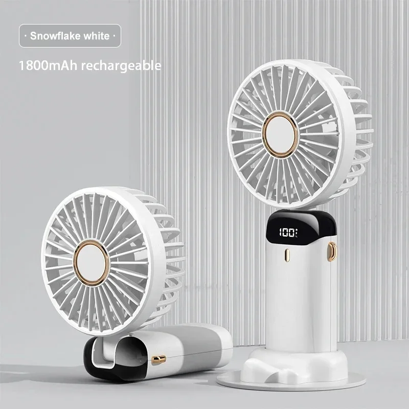 Ventilador Portátil (blanco) Con 5 Velocidades, Carga Usb, Incluye Soporte Para Teléfono Y Pantalla, Batería De 1800 Mah.
