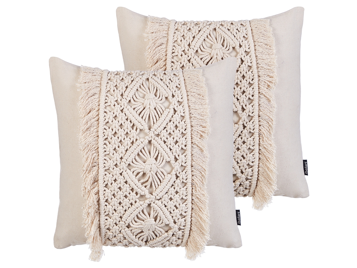 Cojines decorativos con flecos BELIANI Kalam de Algodón Beige 45x45x10