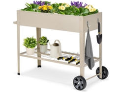 Cama de Jardín Elevada con Patas, Caja de Cultivo Elevada para Macetas con Estante Inferior, Jardinera Móvil con Ruedas y Patas COSTWAY