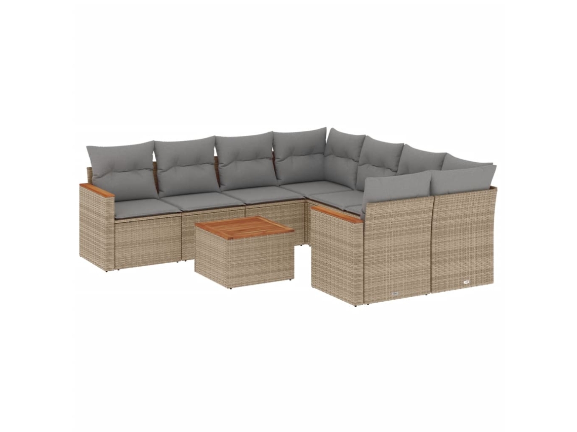 Conjunto de 9 sofás de jardín con cojines, mimbre, beige mixto, EXCLUSIVO DE LA CASA