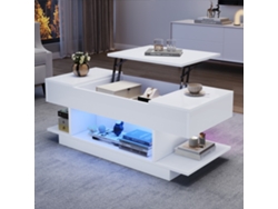 Mesa De Centro Elevable 98x45x40 Cm - Sofá Con Mesa Elevable, 2 Armarios Plegables, Led, Blanco