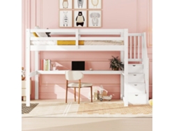 Cama Alta 140x200 - Cama Infantil Con Cajones De Almacenamiento Y Escritorio Debajo - Blanco