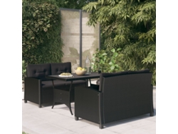 Juego de comedor de jardín de 3 piezas con cojines de mimbre negros de DKD Home Decor