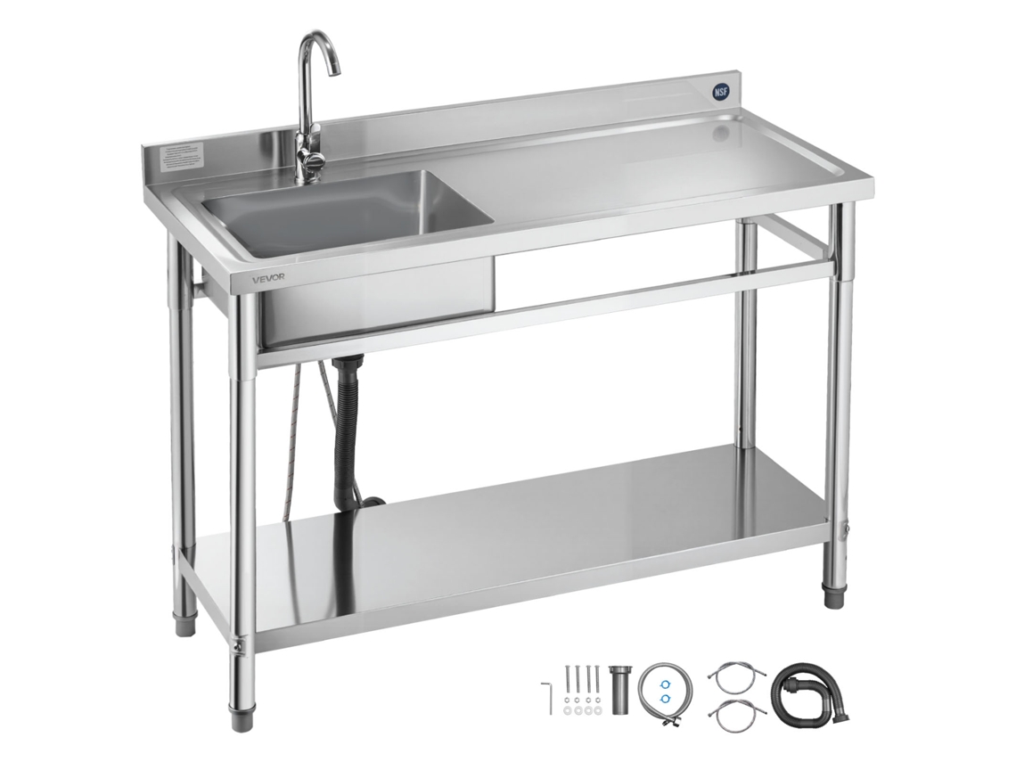Fregadero de cocina de acero inoxidable 120 x 50 x 94 cm para zurdos, color plateado Vevor