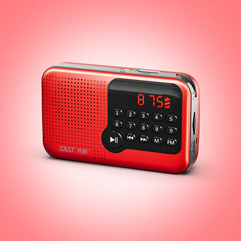 Mini Radio Fm (roja) - Portátil - Pantalla Lcd - Usb - Tarjeta Tf - Visualización De Hora - Función De Memoria De Apagado