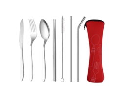 Juego de cubiertos portátiles de 7 piezas con estuche - Utensilios de viaje de acero inoxidable TRUYUETY