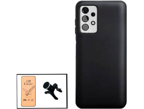 Kit Cristal Templado CeramicGlass Full Cover, Funda Silicona y Soporte Magnético de Coche Reforzado Samsung Galaxy A52s 5G PHONECARE Negro
