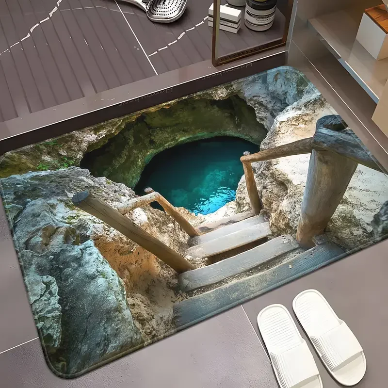 (estilo 2 40 X 60 Cm) Felpudo 3d Illusion Abyss Para Baño O Cocina Con Efecto De Perforación Visual