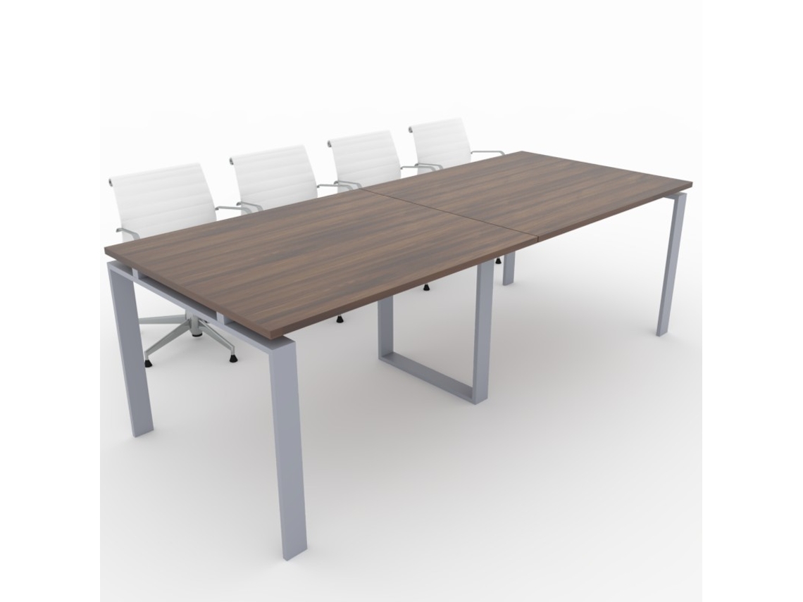 Mesa de Reuniones, hogar y Oficinas. Estructura metálica abierta color Plata, Tablero melamina color Nogal. (240x100). Fabricado en España. OFICIT