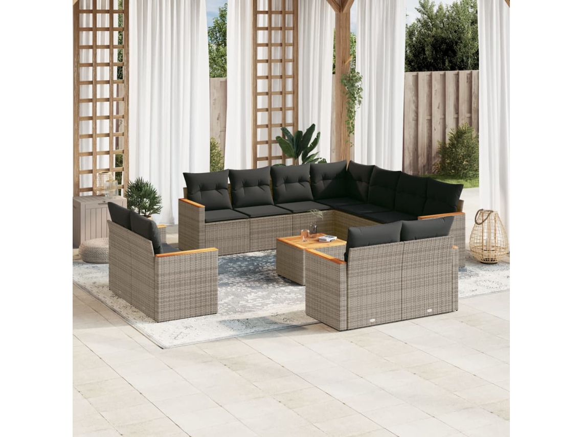 Conjunto de sofá de jardín de 12 piezas con cojines, ratán gris, DKD Home Decor