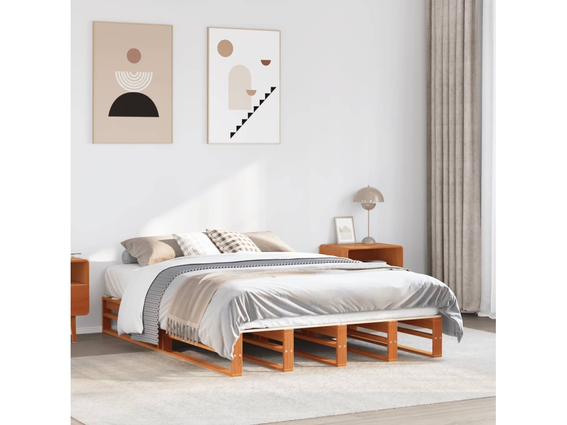 Cama Sin Colchón Madera Maciza Pino Marrón Cera 150x200 Cm