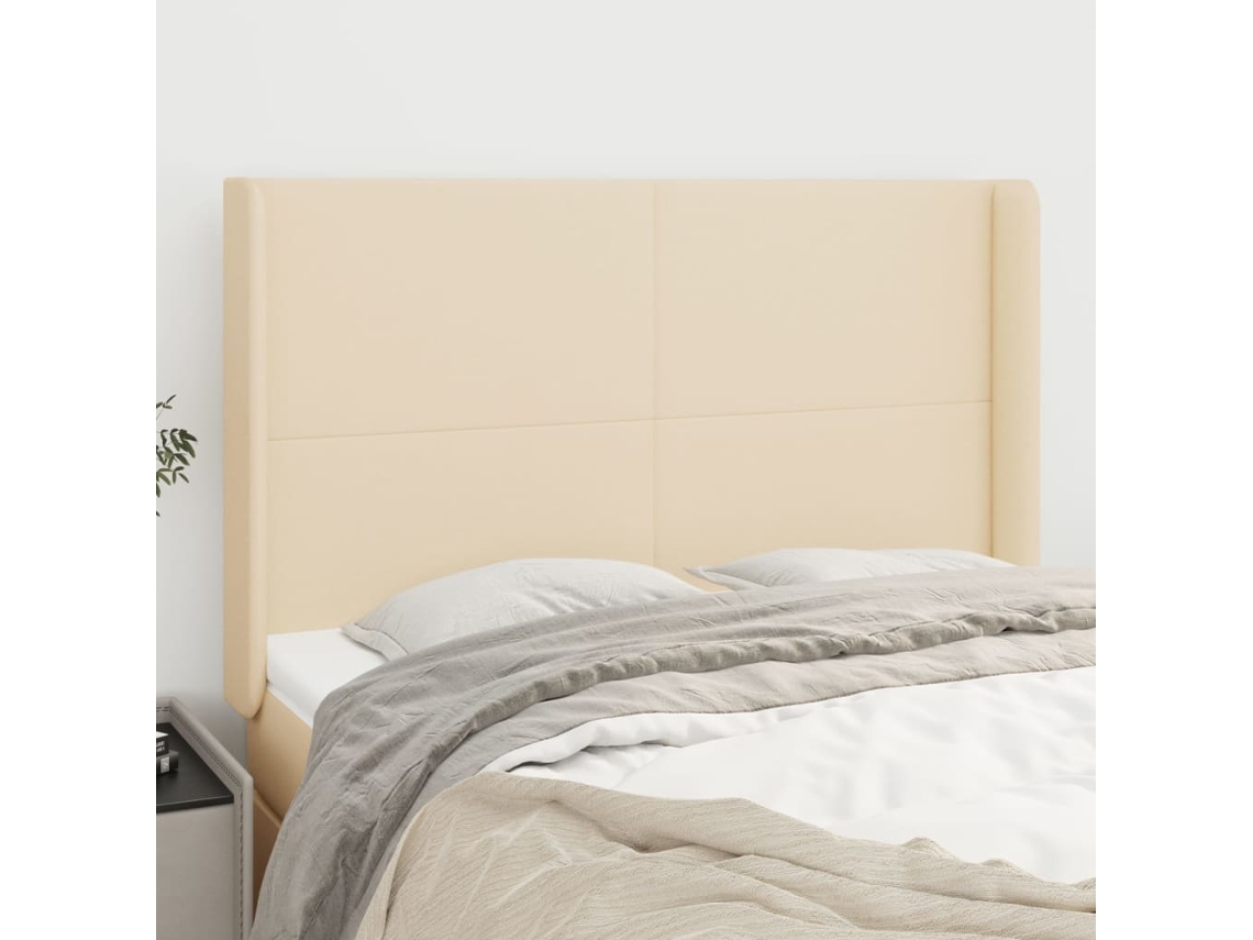 Cabecero Con Orejas De Tela Color Crema 147x16x118/128 Cm