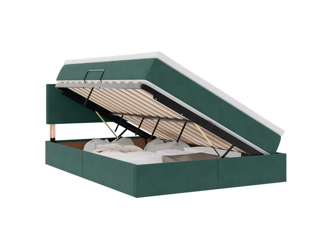 Vidaxl Cama De Almacenamiento Led Con Colchón Verde Oscuro