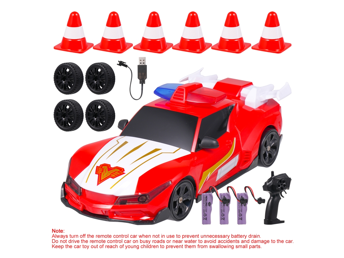 Coche de policía teledirigido, 4x4 con luces y 3 baterías recargables, regalo ideal para niños y niñas, rojo.