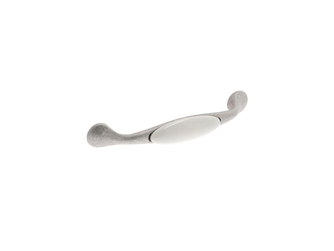 Tirador para muebles de zamac y porcelana, distancia entre centros 128 mm, rayado plateado antiguo, juego de 25 unidades, HARDWAREXCHANGE