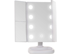Espejo De Tocador Tríptico Con Luz, Aumento De 1x/2x/3x, Color Blanco.