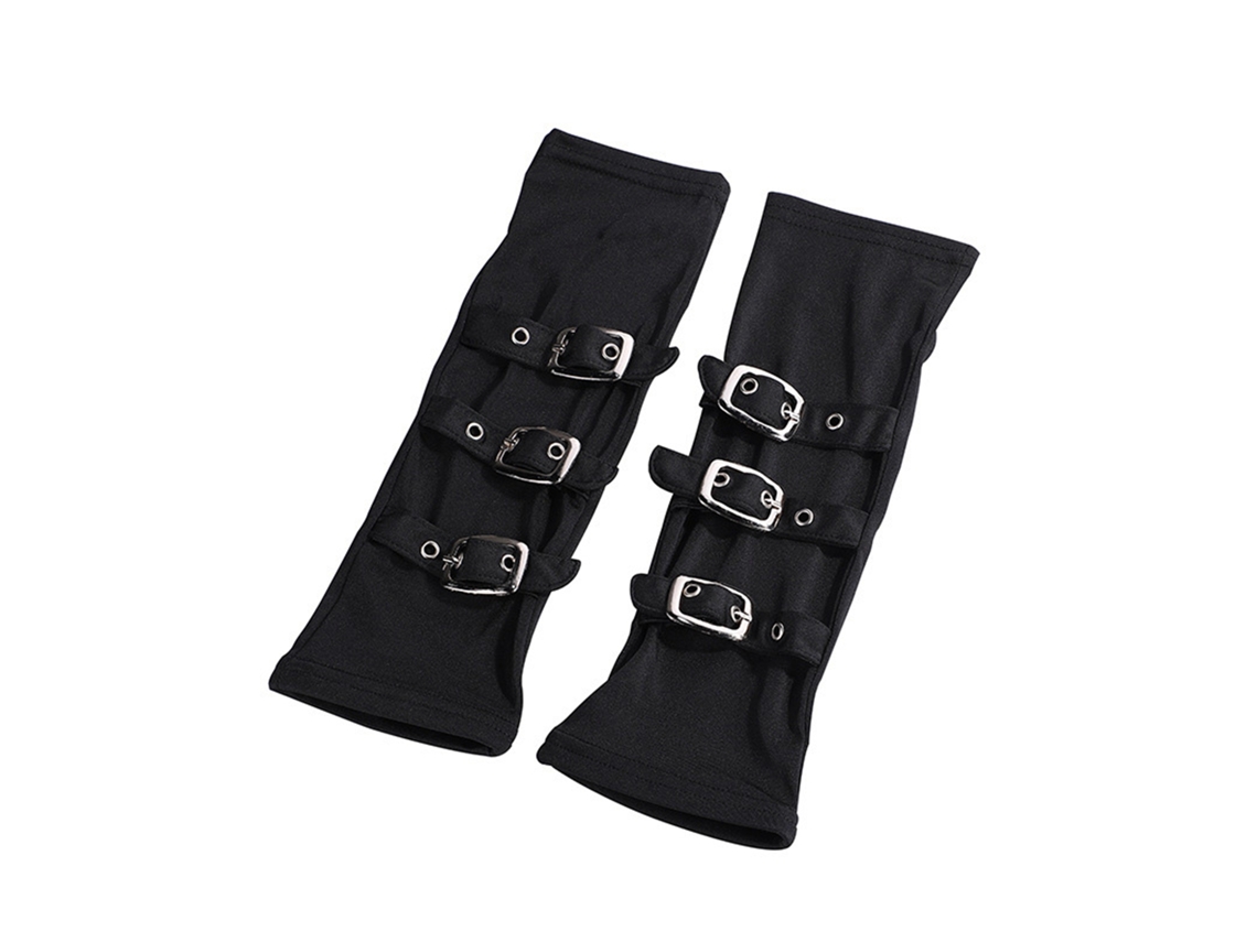Guantes Largos Sin Dedos Estilo Punk Para Mujer Con 3 Hebillas Para Cosplay Y Fiestas - Negro