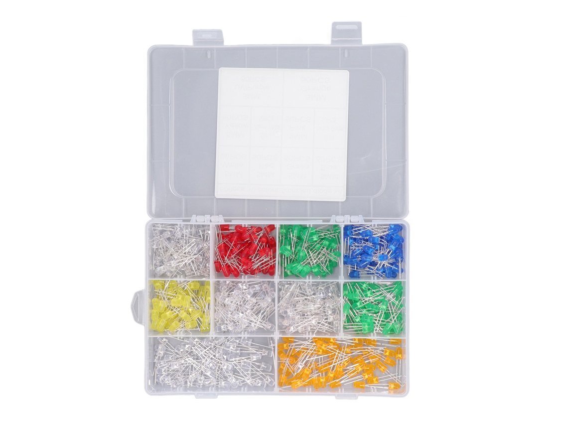 Kit De 500 Diodos Led De 5 Mm: Blanco Cálido, Rojo, Verde, Azul, Amarillo, Rosa, Morado, Naranja Y Uv, Con Caja.