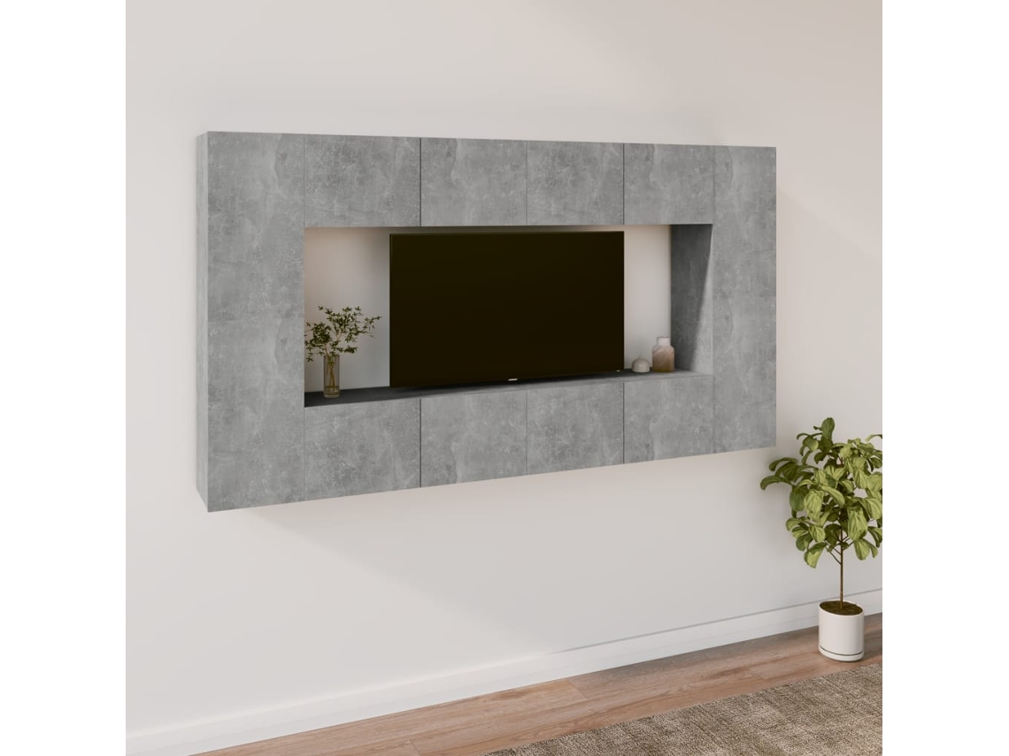 Pack Muebles de Armario Tv 8 Pzs Madera Procesada Gris Cemento