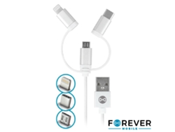 Cable Usb-A FOREVER 2,0 Macho / Micro Usb-B Usb-C y Apple 8P 1M (Negro)