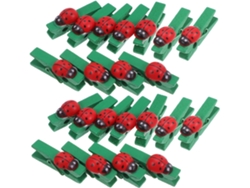 Juego de 30 pinzas de ropa de madera con forma de mariquita, verdes, ideales para manualidades, decoración y actividades - Mini GOKOCO