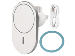 Carregador Sem Fio Magnético Para Carro 360° Rotação 15w Robusto Para Celular Branco