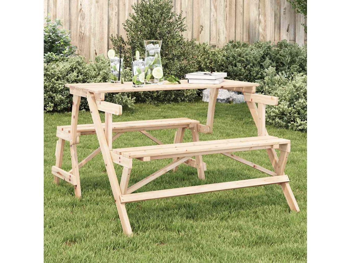 Mesa Jardín | Mesa De Exterior | Mesa De Picnic Bancos 2 En 1 Convertible Madera Maciza Abeto