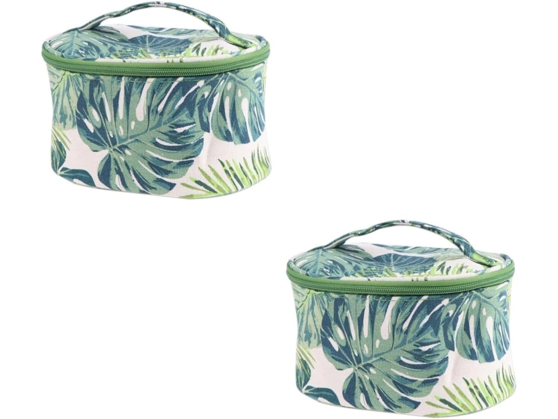 Neceser Ovalado Multifuncional De 2 Piezas Para Viaje, Confeccionado En Lona Estampada Con Diseño De Monstera.