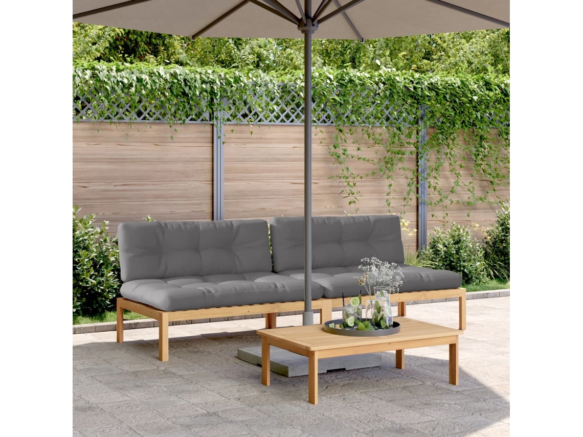 Sofás de palets de jardín de dos piezas con cojines de acacia maciza DKD Home Decor