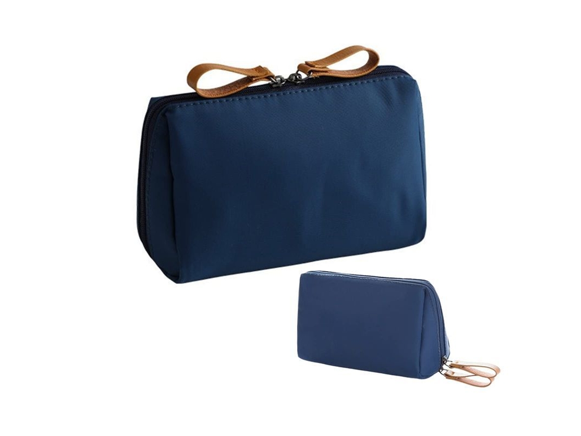 Bolsa De Maquillaje Viaje Pequeña Impermeable Portátil Para Bolso Con Cremalleras Dobles Azul