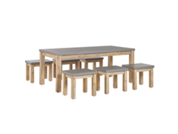 Conjunto de jardín mesa y 6 taburetes de cemento reforzado gris BELIANI Ostuni