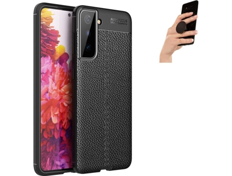 Carcasa y Popsocket Samsung S21 Plus Rugged Leather Negro