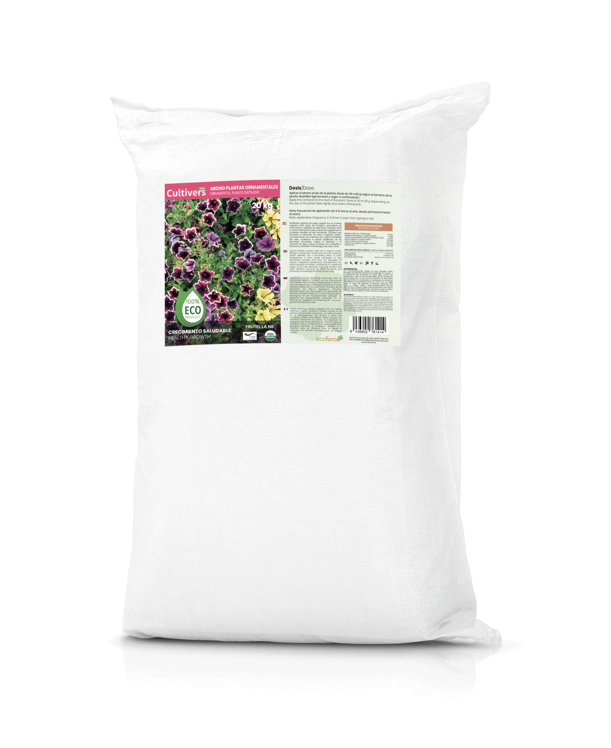CULTIVERS Abono Ornamentales Ecológico 20 kg Plantas más Verdes y mayor floración. Fertilizante Granulado