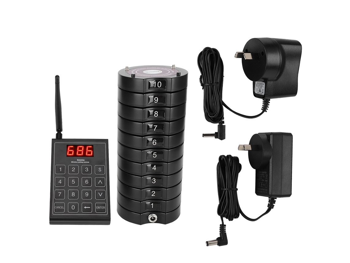 Sistema De Paginación Y Cola Inalámbrica Para Invitados 668-s 1 Transmisor + 10 Pagers De Portavasos
