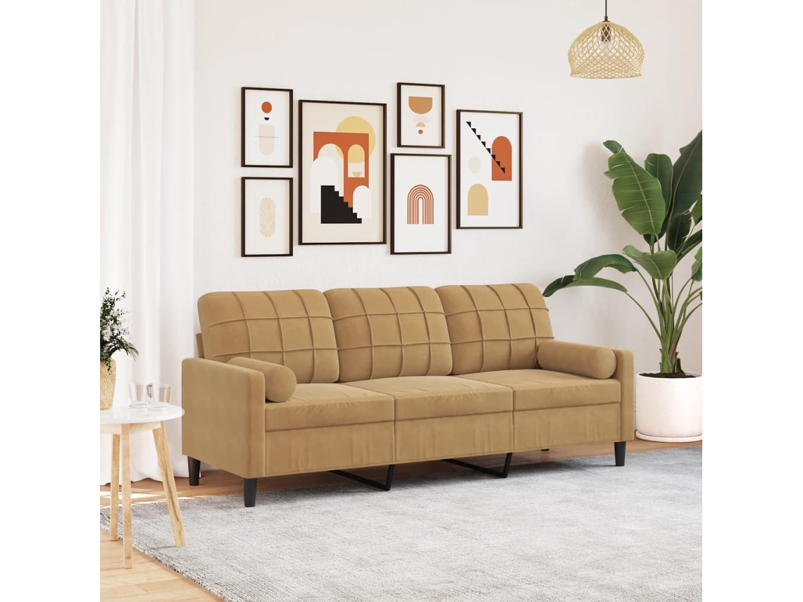 Sofá De 3 Plazas | Sofá De Salón | Sofá De Descanso Con Cojines Terciopelo Marrón 180 Cm Wsd988590