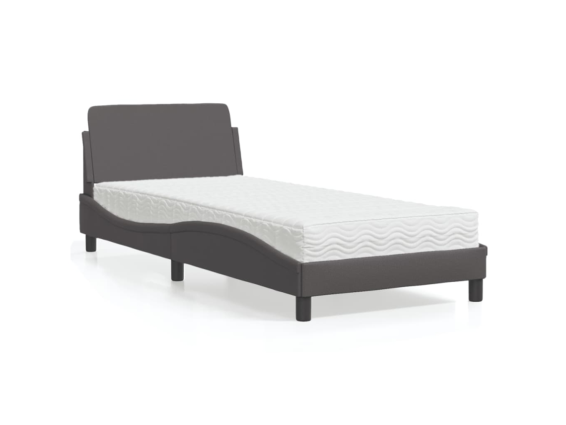 Cama Con Colchón Cuero Sintético Gris 90x190 Cm