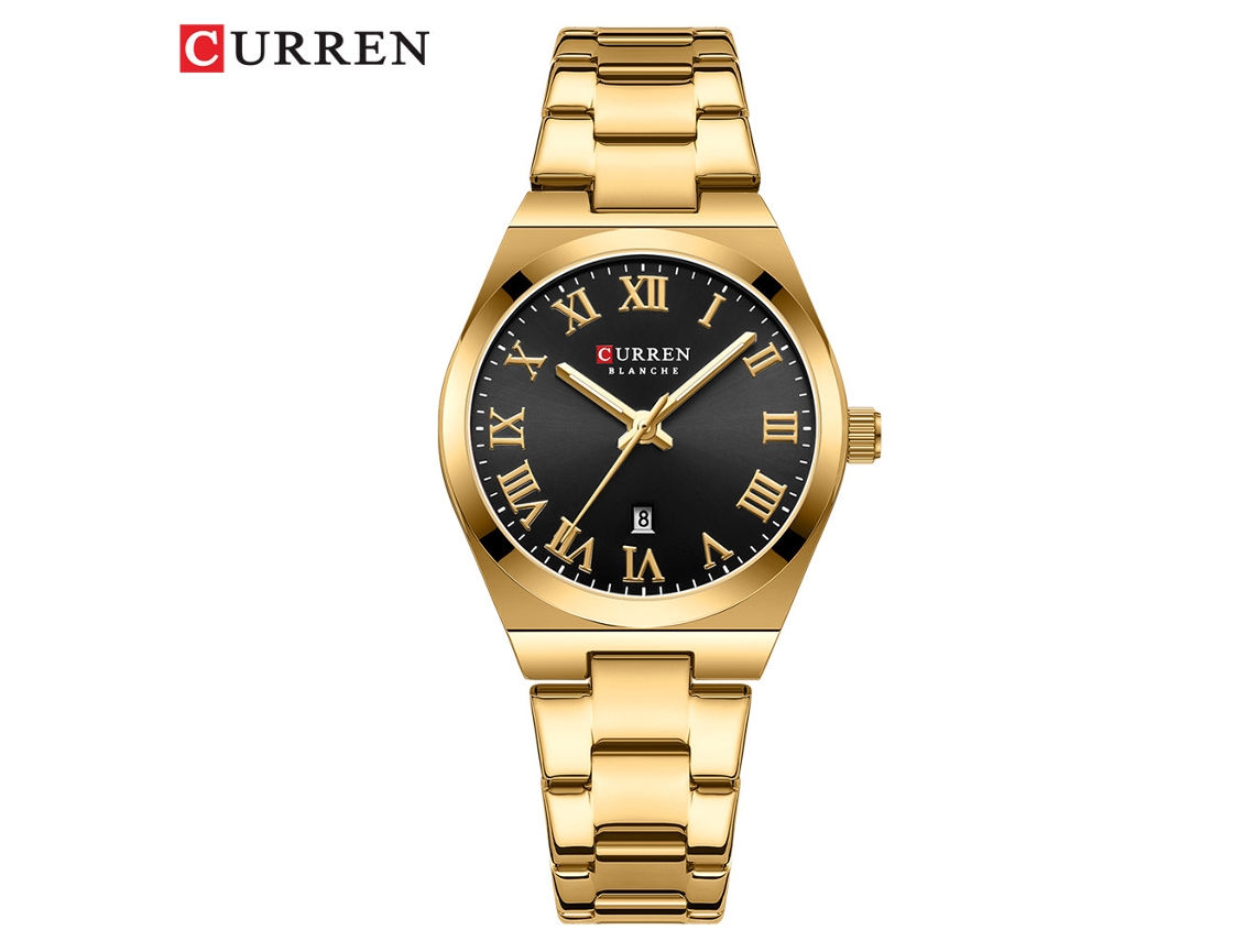 Relógio Feminino De Quartzo, Com Numerais Romanos (dourado X Dourado X Ke), Resistente À Água E Com Indicador De Data.